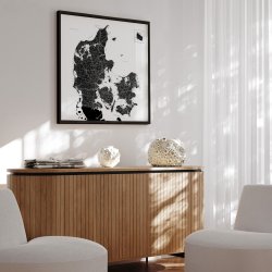 Danmarkskort Indrammet - Hvid  - Sort ramme