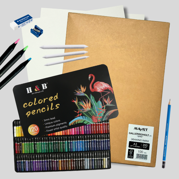 Tegnepakke m. 120 Oliebaseret Farveblyanter