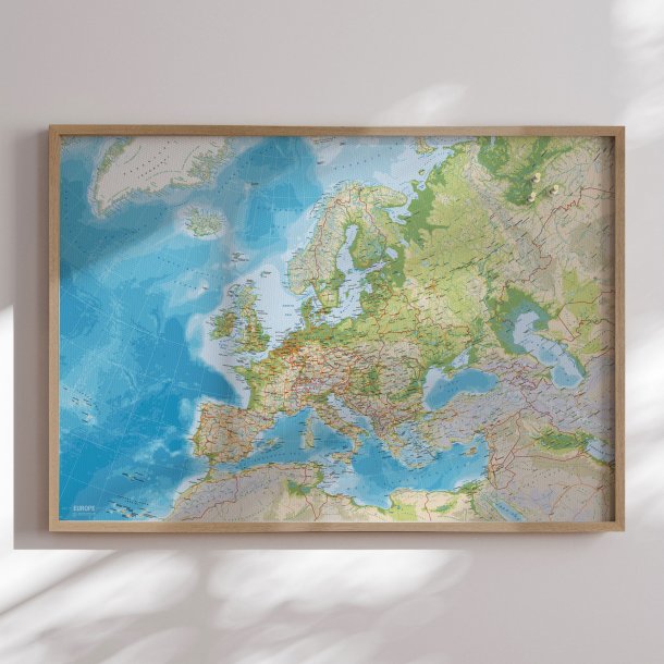 Europakort Indrammet - Classic Engelsk - Egetrsramme