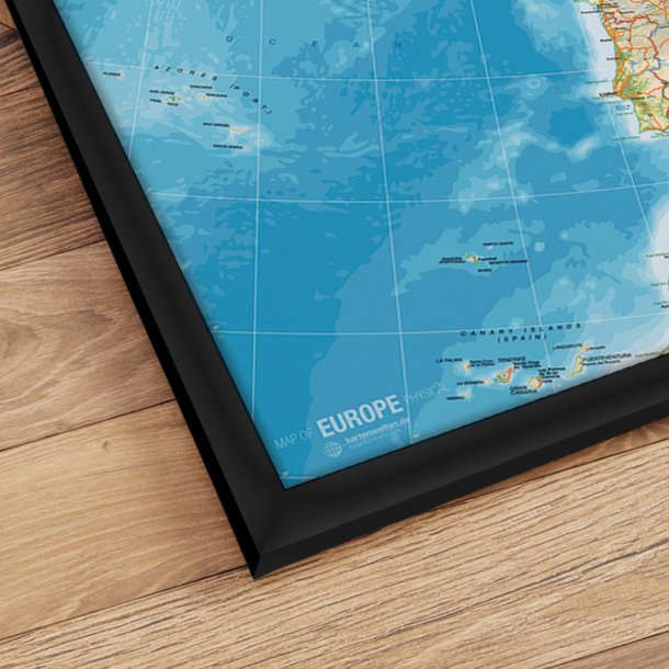 Europakort Indrammet - Classic Engelsk - Sort ramme