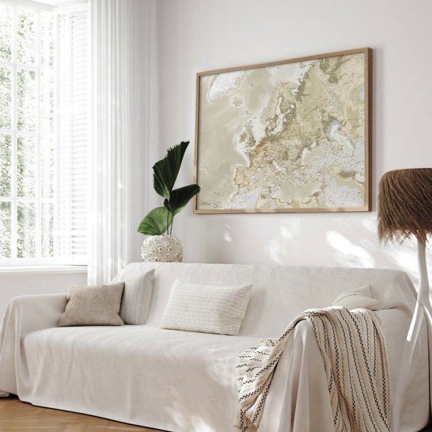 Europakort Indrammet - Vintage - Egetrsramme