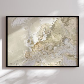 Europakort Indrammet - Vintage - Sort ramme