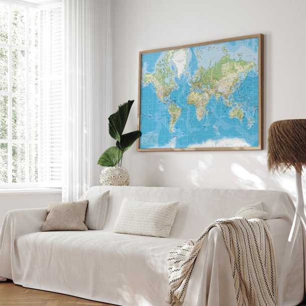 Verdenskort Opslagstavle -  Classic - Egetrsramme