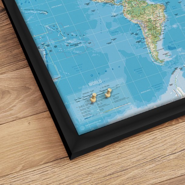 Verdenskort Opslagstavle -  Classic - Sort ramme