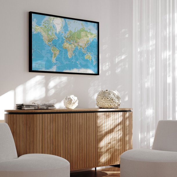 Verdenskort Indrammet - Classic - Sort ramme