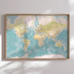 Verdenskort Indrammet - Retro - Egetrsramme