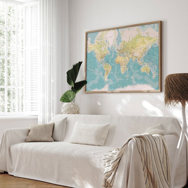 Verdenskort Indrammet - Retro - Egetrsramme