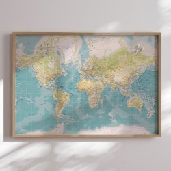 Opslagstavle Verdenskort -  Retro - Egetrsramme