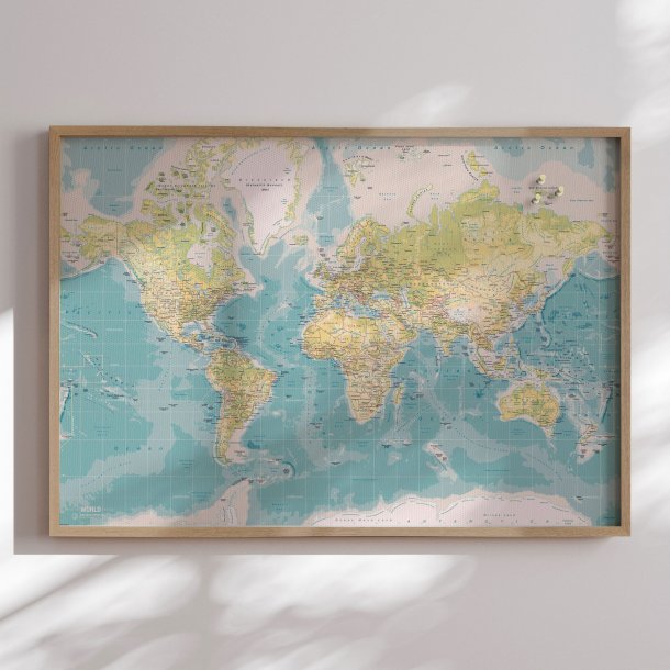 Opslagstavle Verdenskort -  Retro - Egetrsramme
