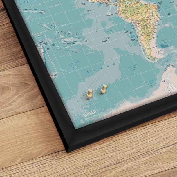 Opslagstavle Verdenskort -  Retro - Sort ramme