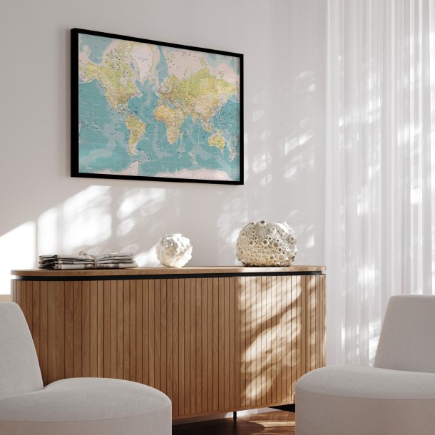 Opslagstavle Verdenskort -  Retro - Sort ramme