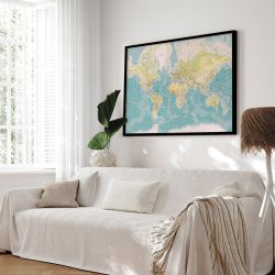 Opslagstavle Verdenskort -  Retro - Sort ramme