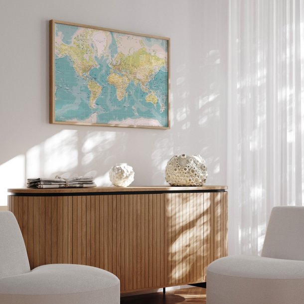 Opslagstavle Verdenskort -  Retro - Egetrsramme