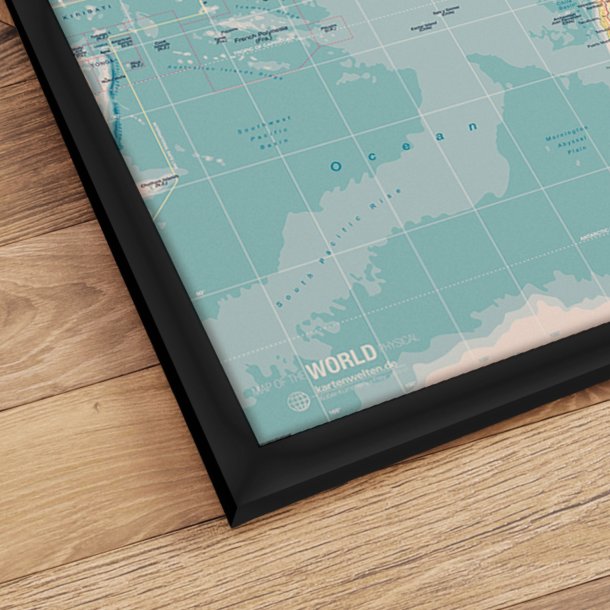 Verdenskort Indrammet - Retro - Sort ramme