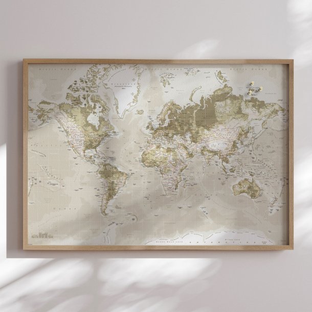 Opslagstavle Verdenskort -  Vintage - Egetrsramme