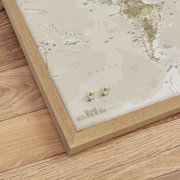 Opslagstavle Verdenskort -  Vintage - Egetrsramme