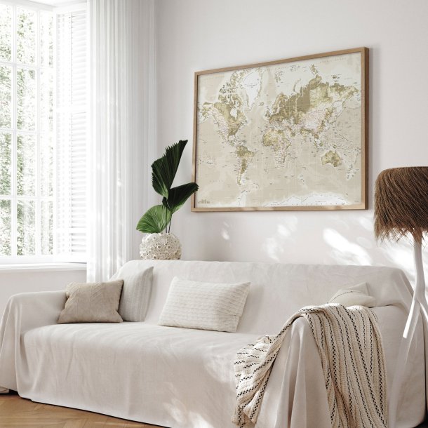 Opslagstavle Verdenskort -  Vintage - Egetrsramme