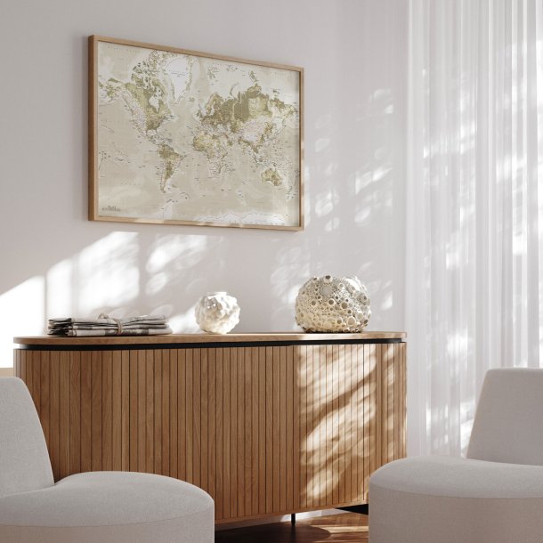 Opslagstavle Verdenskort -  Vintage - Egetrsramme