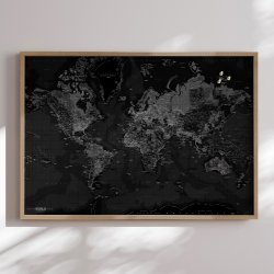 Opslagstavle Verdenskort - Dark - Egetrsramme