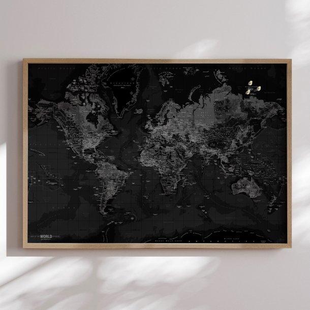 Opslagstavle Verdenskort - Dark - Egetrsramme