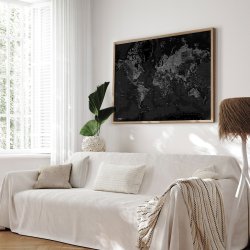 Opslagstavle Verdenskort - Dark - Egetrsramme