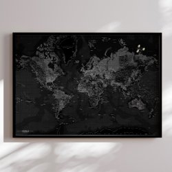 Opslagstavle Verdenskort - Dark - Sort ramme