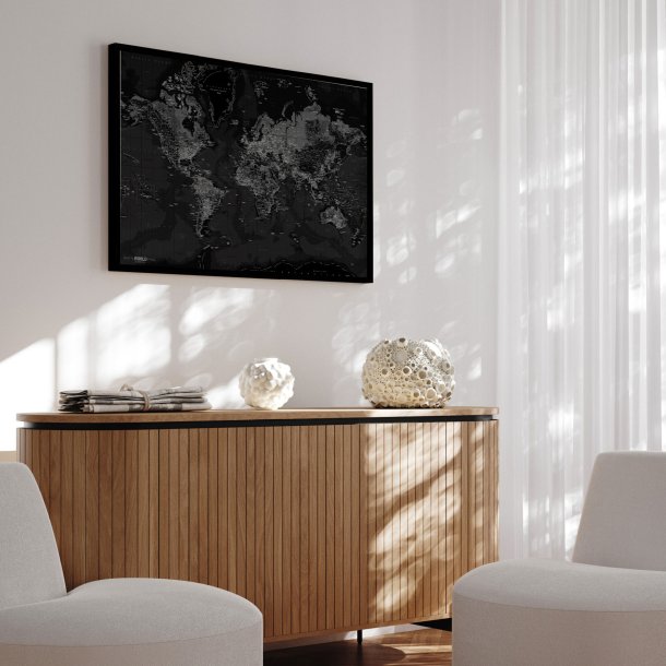 Opslagstavle Verdenskort - Dark - Sort ramme