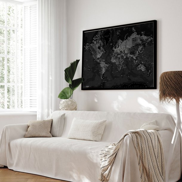 Opslagstavle Verdenskort - Dark - Sort ramme