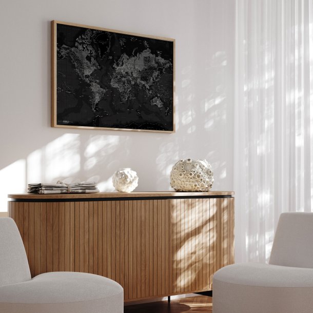 Opslagstavle Verdenskort - Dark - Egetrsramme