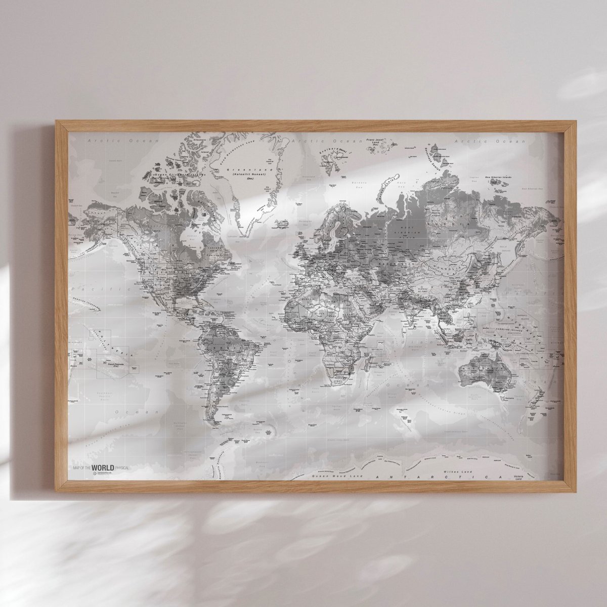 Verdenskort Modern Hvid Engelsk Posterprint