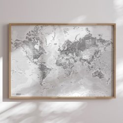 Indrammet Verdenskort - Light - Egetrsramme