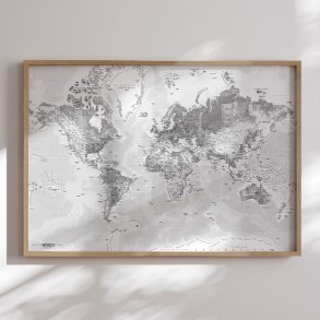 Indrammet Verdenskort - Light - Egetrsramme