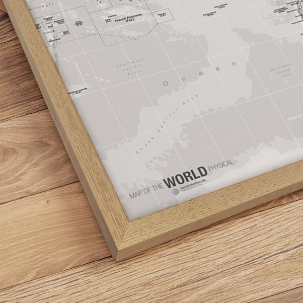 Indrammet Verdenskort - Light - Egetrsramme