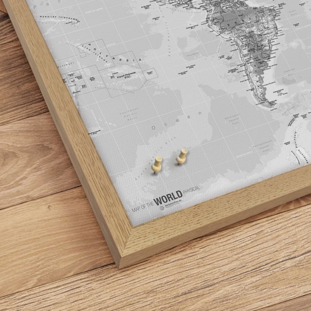 Opslagstavle Verdenskort -  Light - Egetrsramme