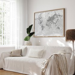 Opslagstavle Verdenskort -  Light - Egetrsramme