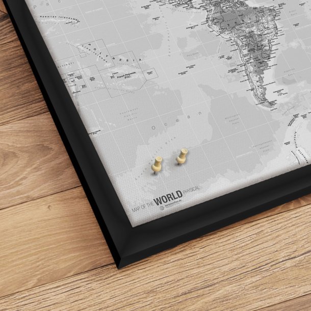 Opslagstavle Verdenskort -  Light - Sort ramme