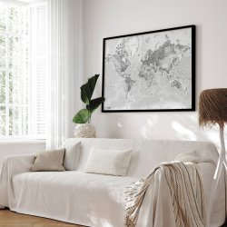 Opslagstavle Verdenskort -  Light - Sort ramme