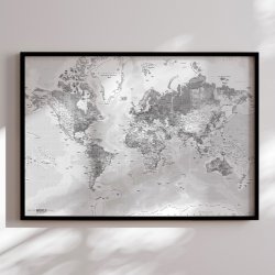 Indrammet Verdenskort - Light - sort ramme