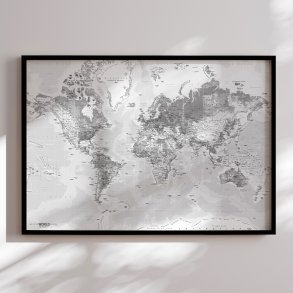Indrammet Verdenskort - Light - sort ramme