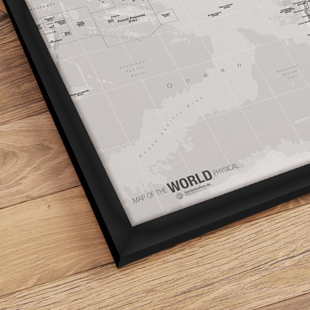 Indrammet Verdenskort - Light - sort ramme
