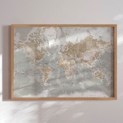 Verdenskort Plakat Vintage Grey