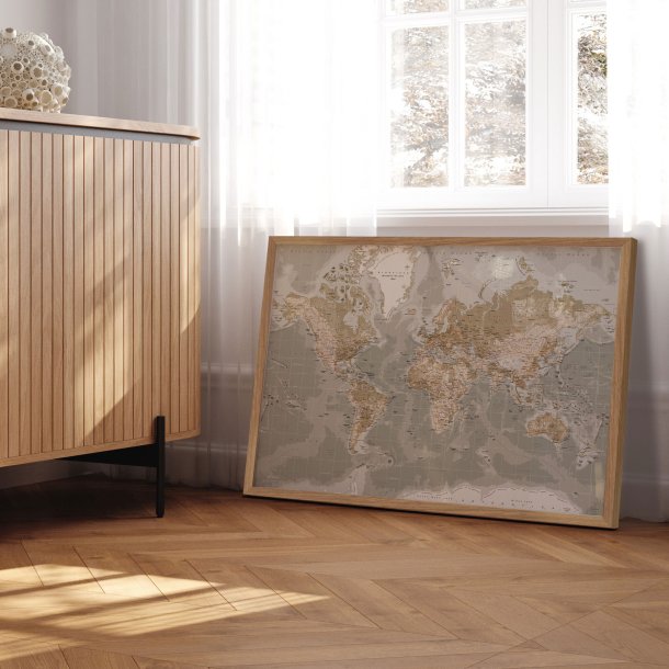 Verdenskort Plakat Vintage Grey