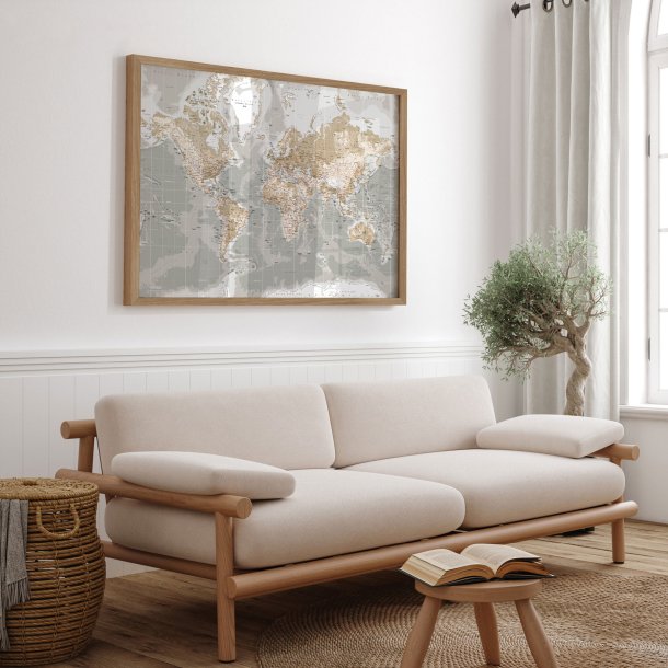 Verdenskort Plakat Vintage Grey