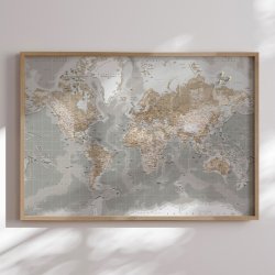 Opslagstavle Verdenskort -  Vintage Grey - Egetrsramme