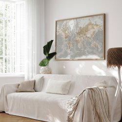 Opslagstavle Verdenskort -  Vintage Grey - Egetrsramme