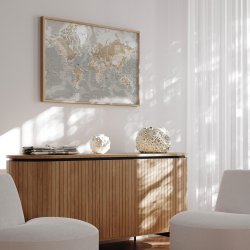 Opslagstavle Verdenskort -  Vintage Grey - Egetrsramme