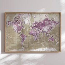 Opslagstavle Verdenskort -  Purple - Egetrsramme