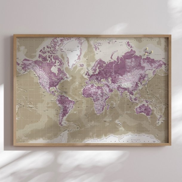 Opslagstavle Verdenskort -  Purple - Egetrsramme
