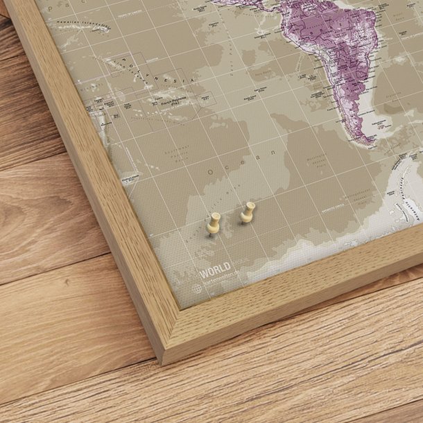Opslagstavle Verdenskort -  Purple - Egetrsramme