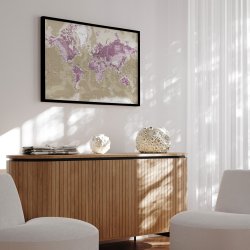 Opslagstavle Verdenskort -  Purple - Sort ramme